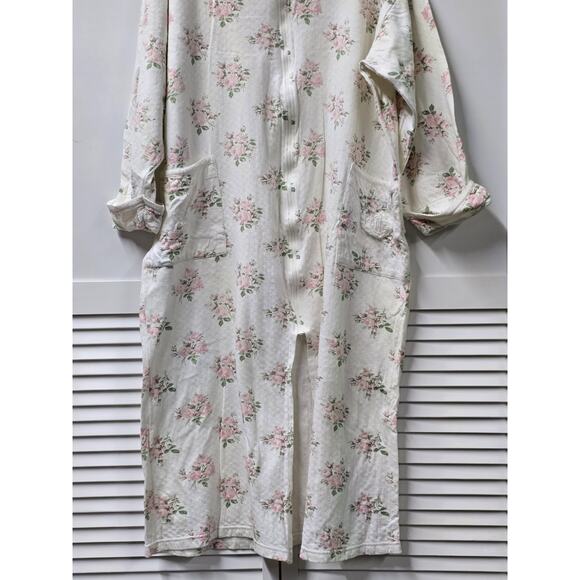 Christian Dior Robe Large Cotton Floral Cream Pink Full Length House Robe Vtg - Picture 2 of 6